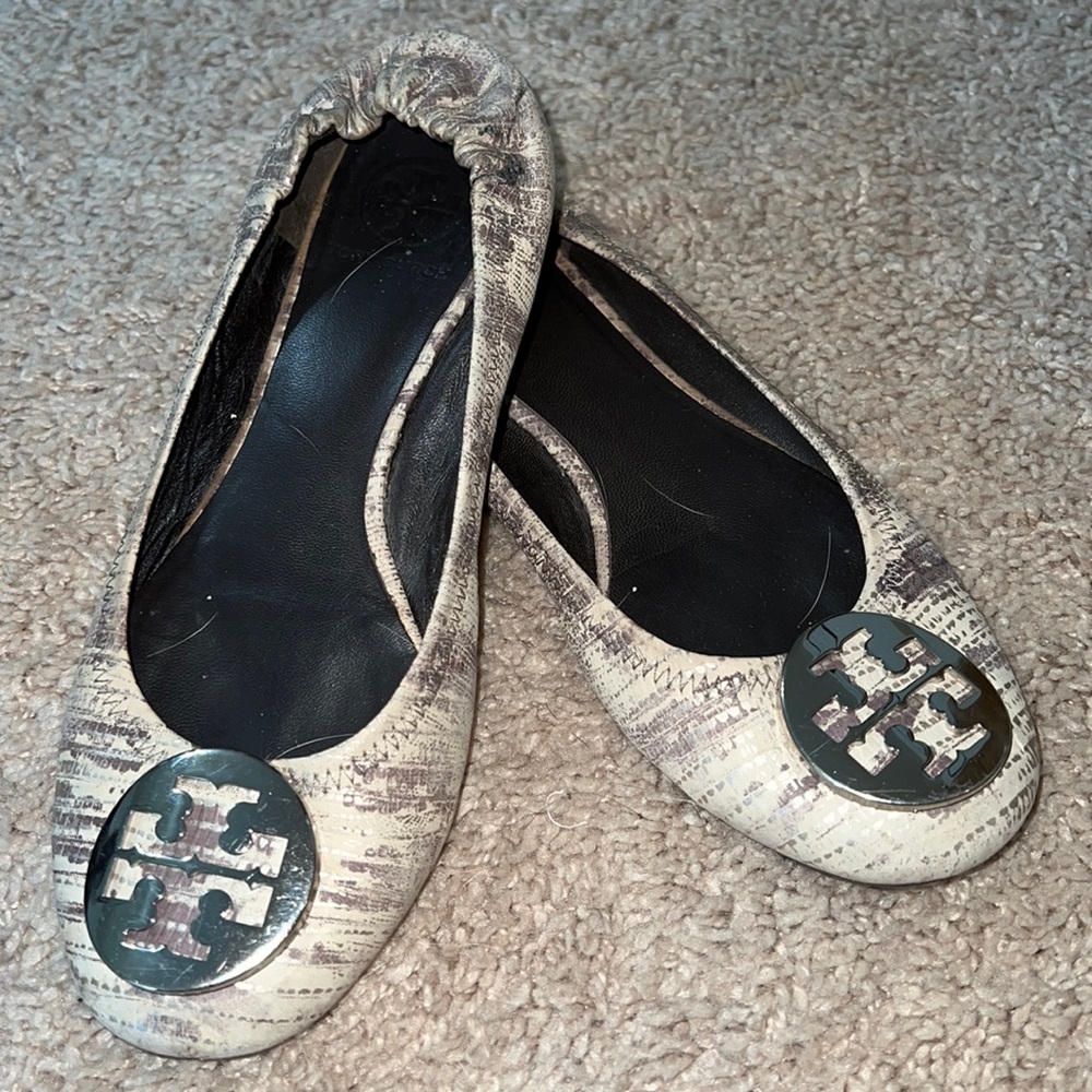 Tory Burch Cream and Black Flats